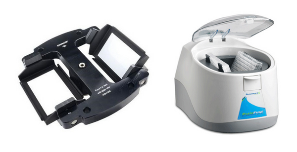 A Frontier Rotor R-S6xMTP-4MI for microplate and a PlateFuge Mini Centrifuge.